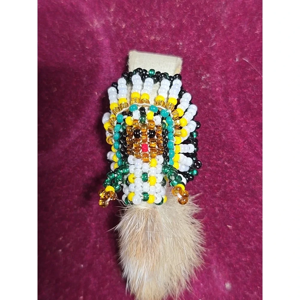 Vtg 1970's Beaded Rabbit Foot Doll Native American Beadwork Souvenir Indigenous